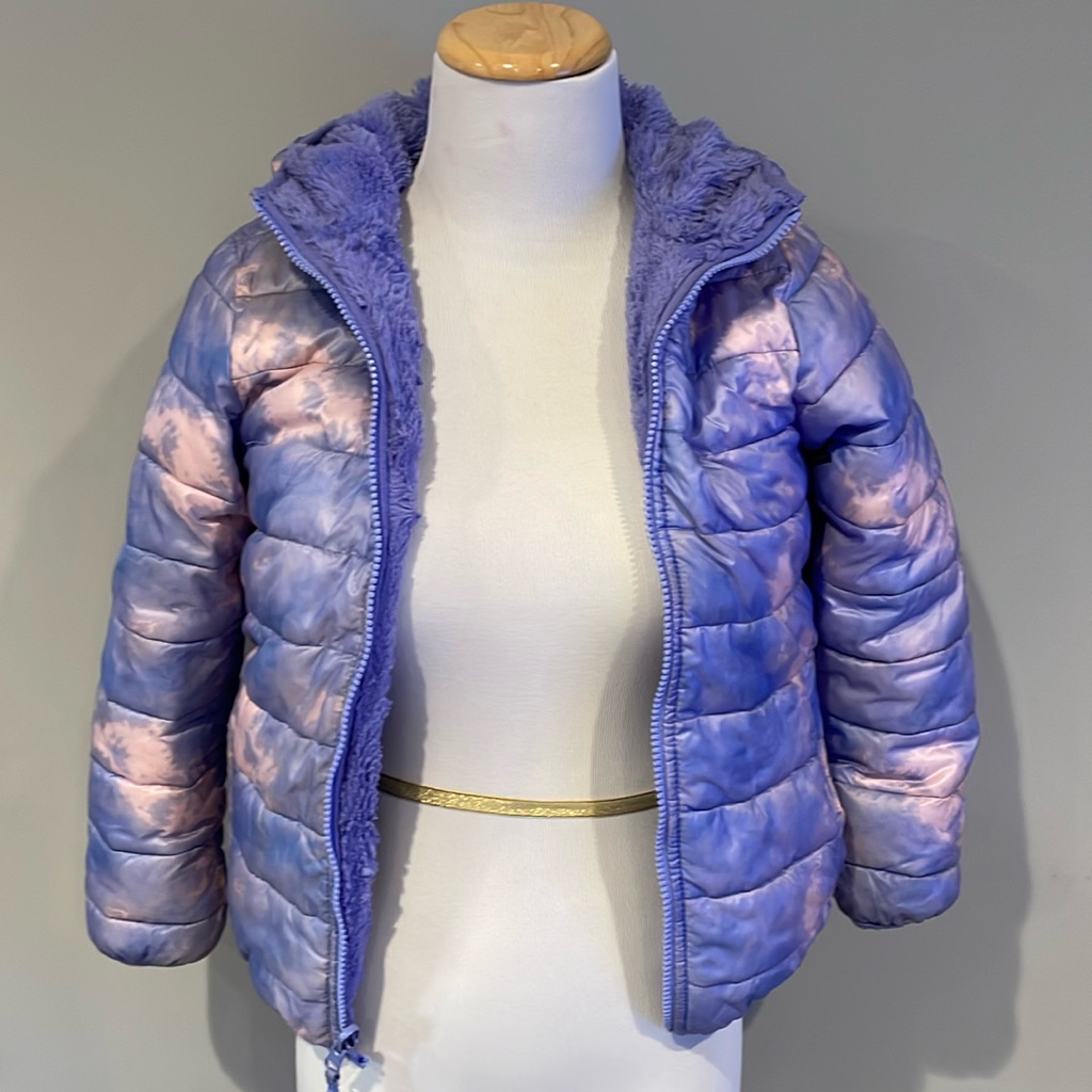 Kids Reversible Insulated Fleece Jacket- Pink / Purplele Tie-Dye- Size M/ 8